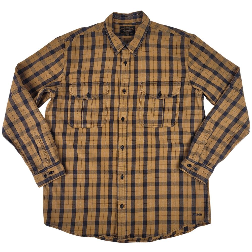 Filson Alaskan Guide Shirt Mustard Yellow & Black Plaid Flannel Men's Sz XL Tall